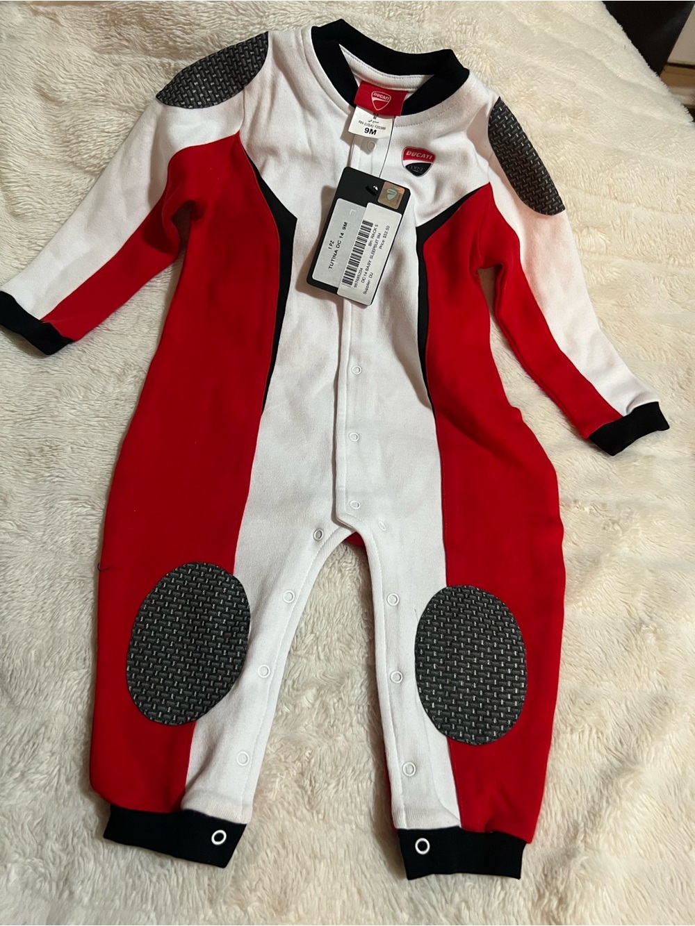Ducati Red & White Infant One-Piece Footie with Grip Patches